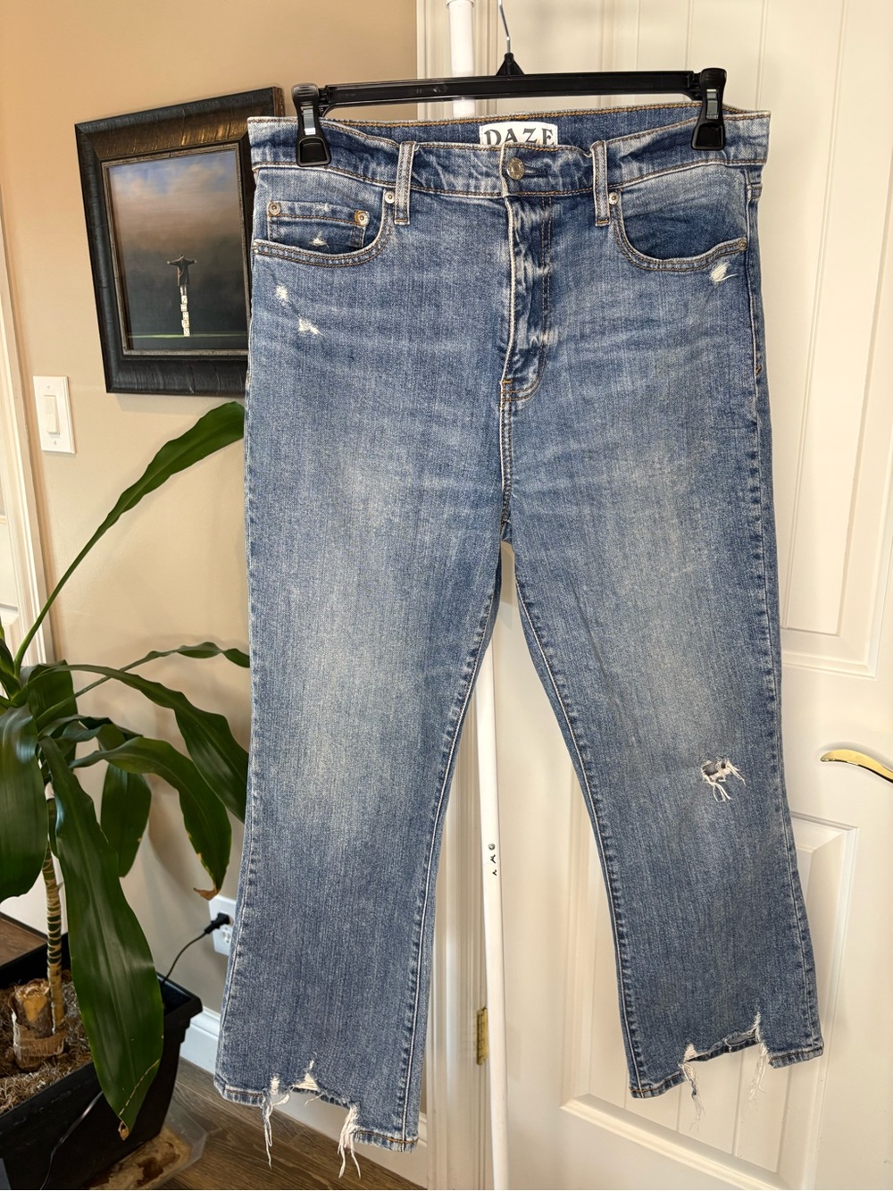 DAZE Women's Cropped Distressed Jeans - Light Blue